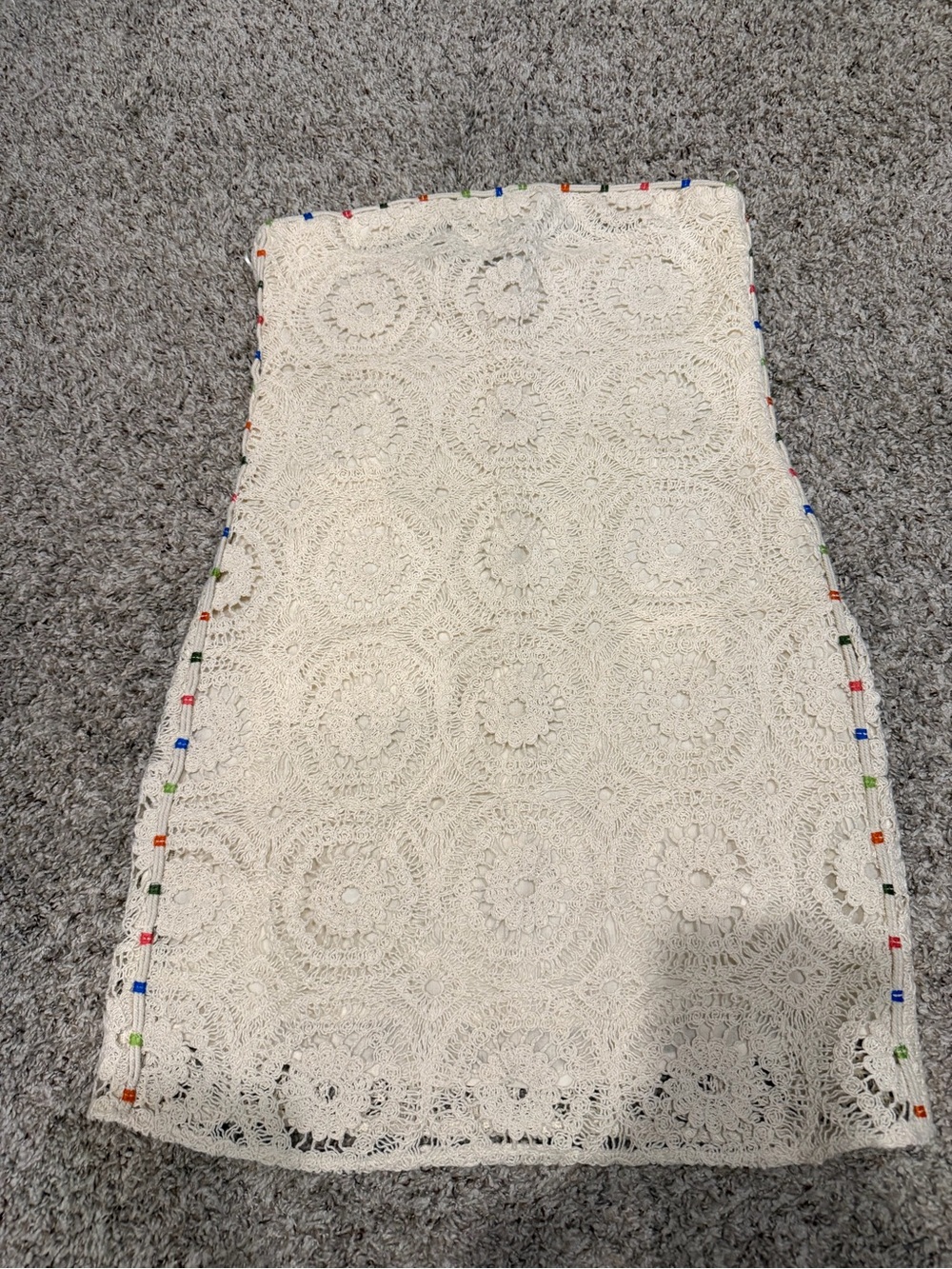 Zara Cream Crochet Strapless Dress with Colorful Trim
